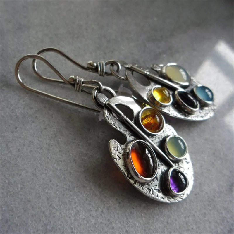 Boucles d'oreilles en pendentif en pierre multicolore