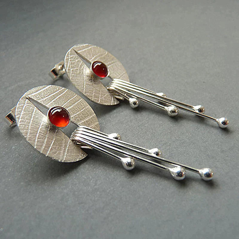 Boucles d'Oreilles Pendantes Creuses en Pierre Rouge