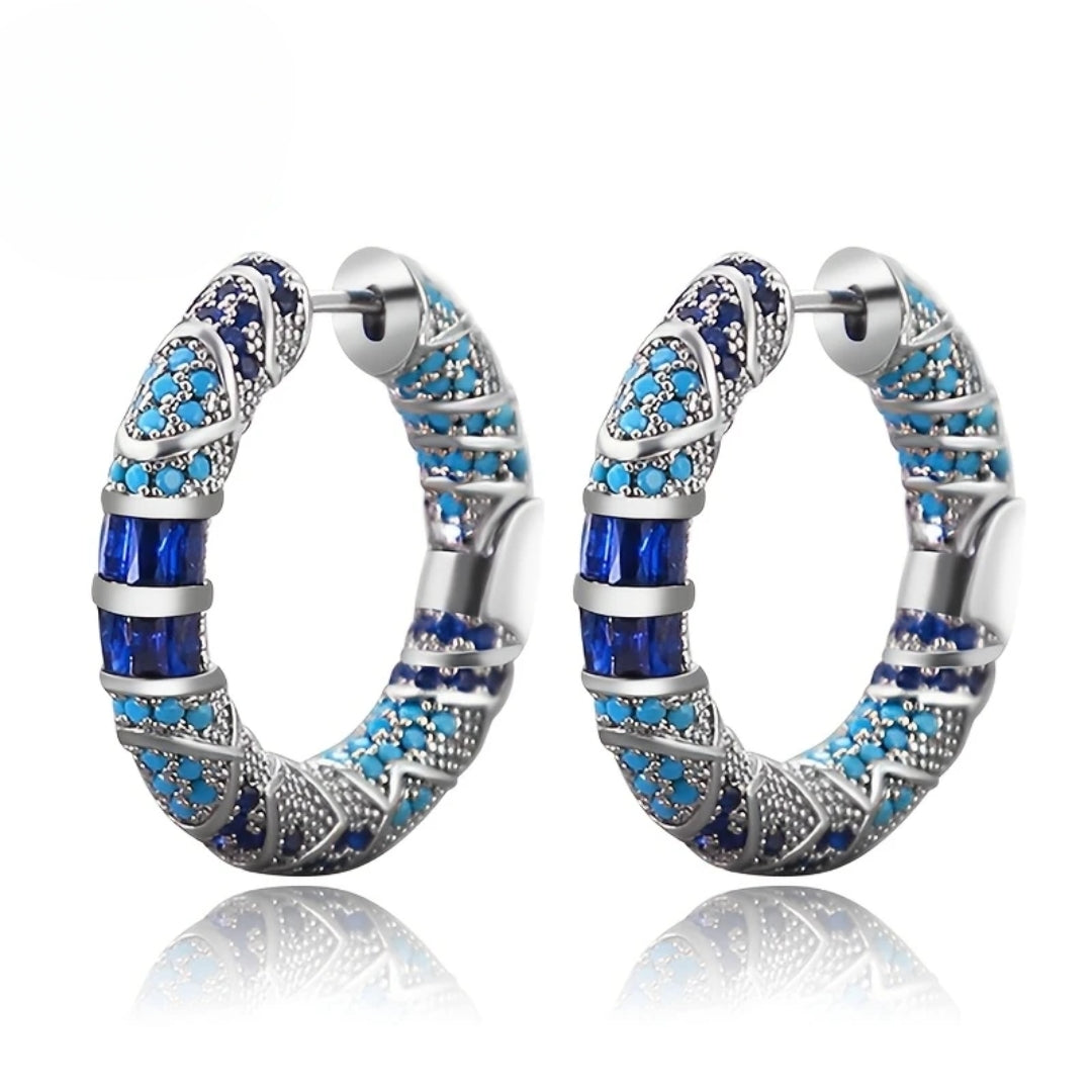 Boucles d'oreilles créoles en zircon bleu