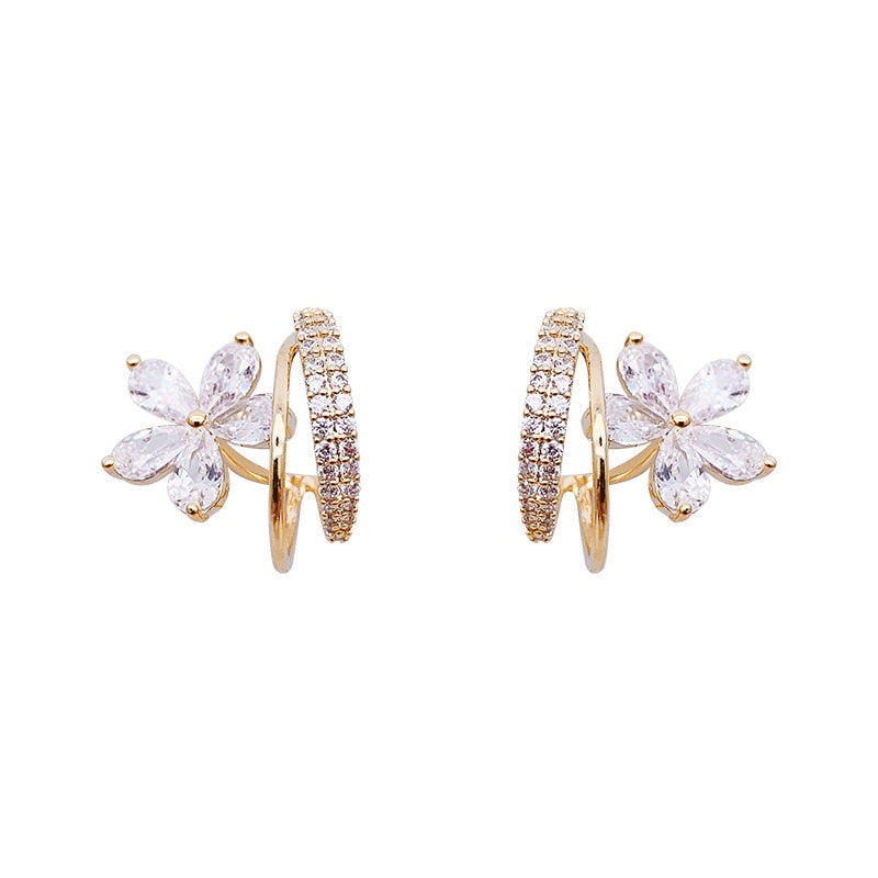 Boucles d'Oreilles Florales avec Zirconiums en Or
