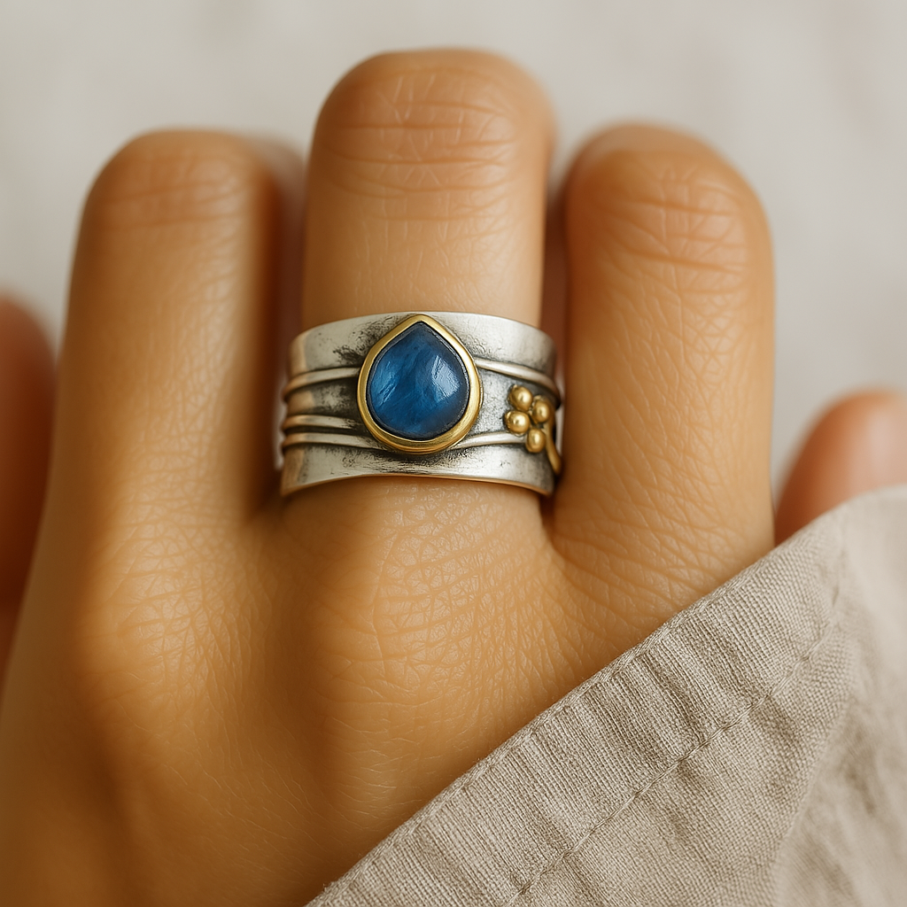 Bague Saphir Bleu Vintage Argenté