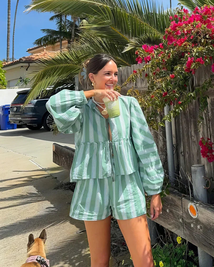 Katie | | Rayé Ensemble Short Et Blouse