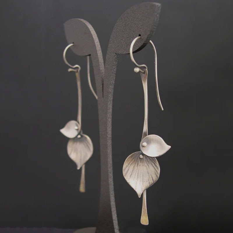 Boucles d'Oreilles Vintage en Argent en Forme de Feuille