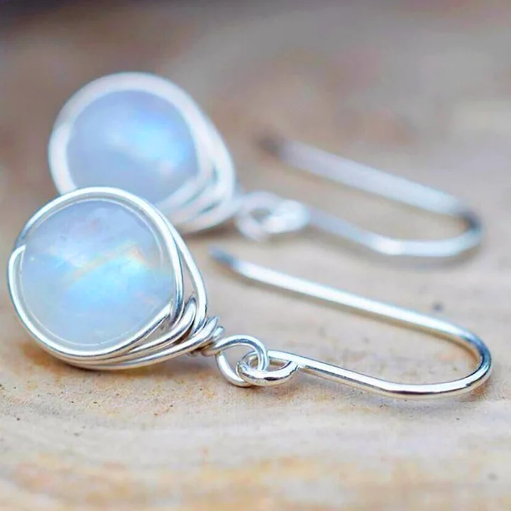 Boucles d'oreilles pendantes en pierre de lune vintage