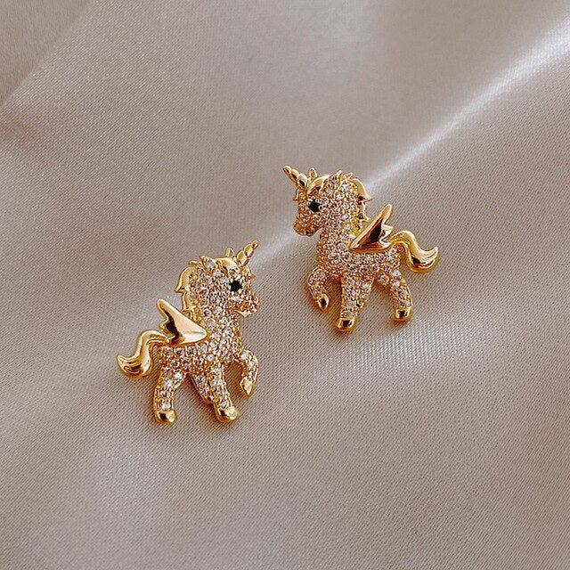 Boucles d'oreilles Licorne Brillantes en Or