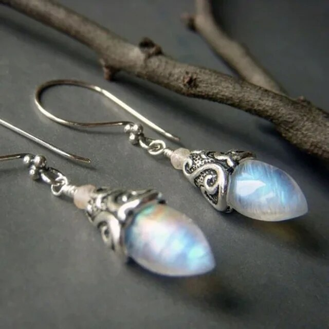 Boucles d'oreilles en cristal lune vintage en argent