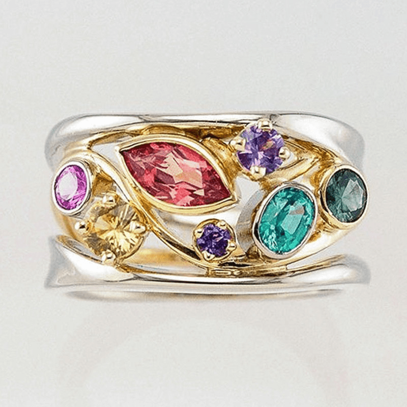 Bague Vintage Multicolore en Or et Argent