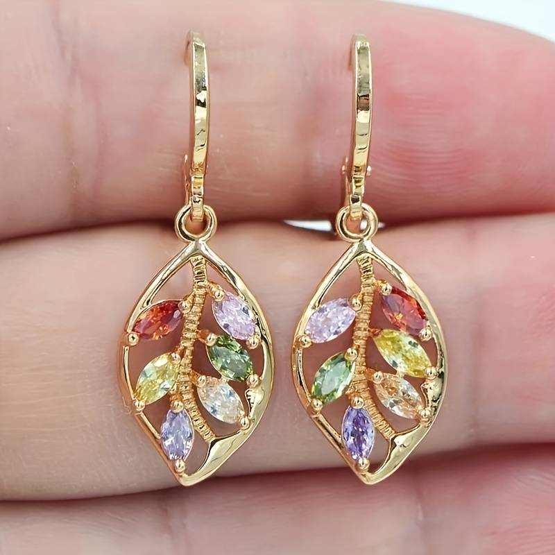 Boucles d'oreilles Vintage Feuille de Cristal Multicolore