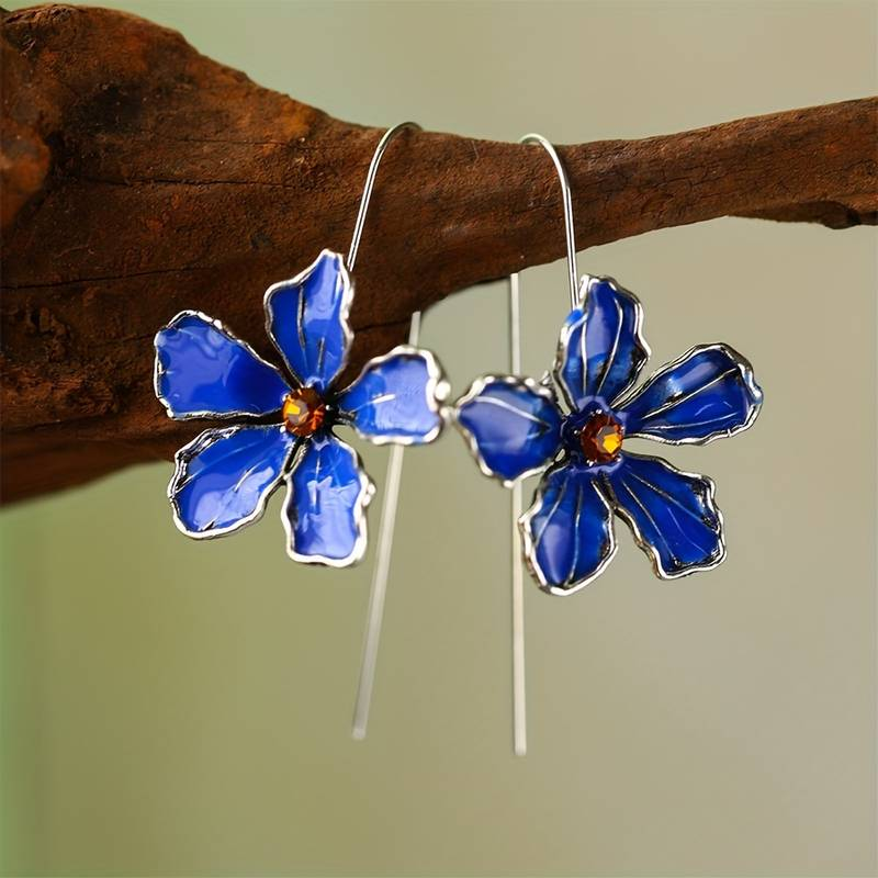 Boucles d'oreilles fleurs vintage bleues