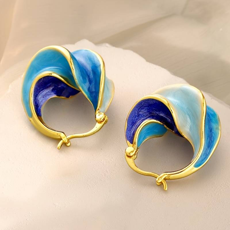 Boucles d'oreilles en émail bleu en or vintage