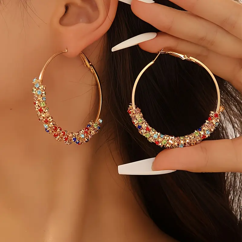 Boucles d'oreilles créoles en cristaux colorés
