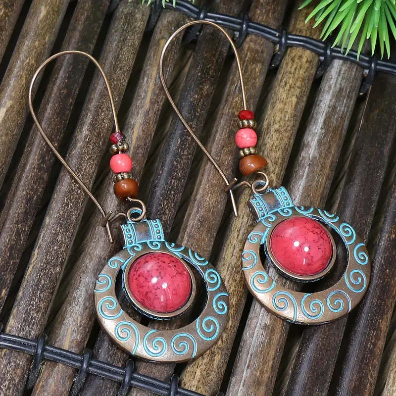 Boucles d'oreilles Boho Rouge Bleu Suspendues