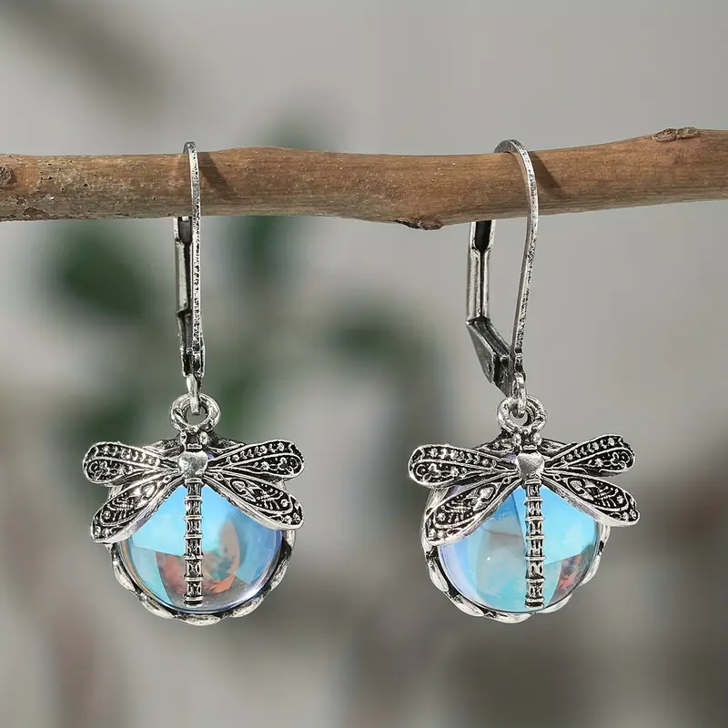 Boucles d'oreilles en cristal argenté Libellule Bleue