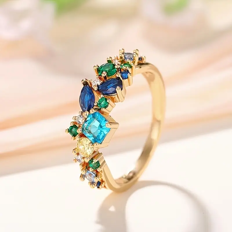 Bague en Or Floral Bleue et Verte