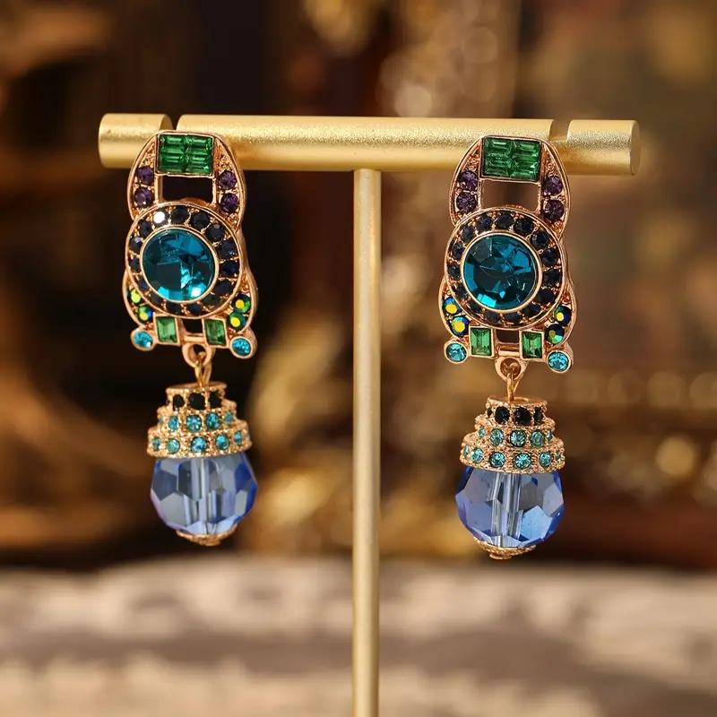 Boucles d'oreilles colorées en cristal bleu pendantes