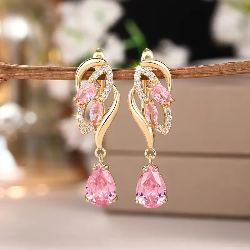 Boucles d'oreilles en cristal rose pendantes
