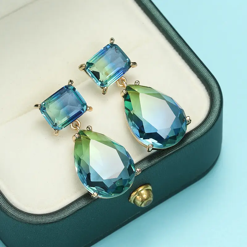 Boucles d'oreilles en cristal bleu-vert
