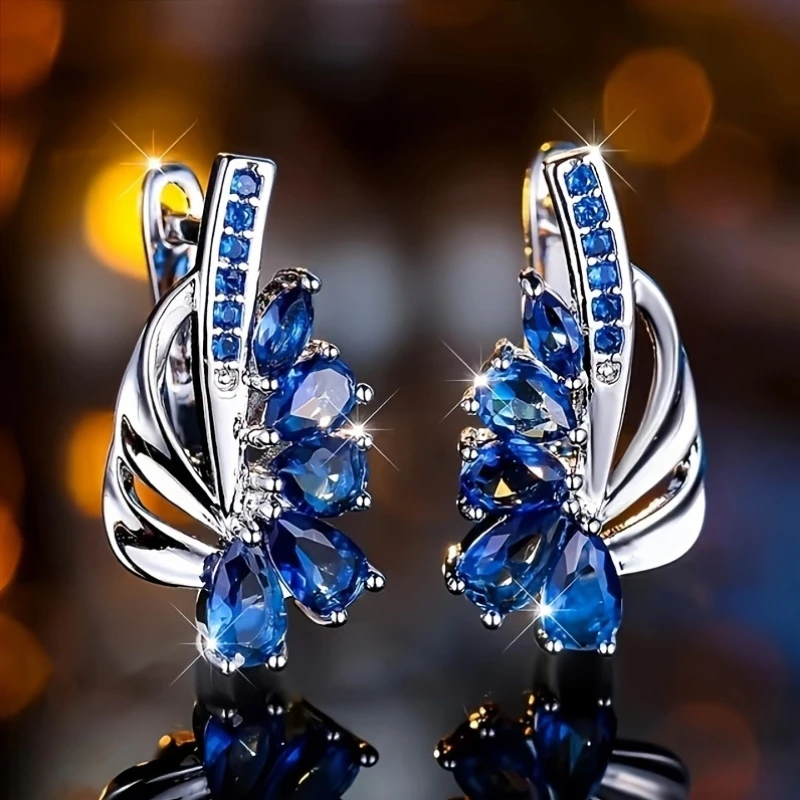 Boucles d'oreilles en argent avec cristal bleu élégant