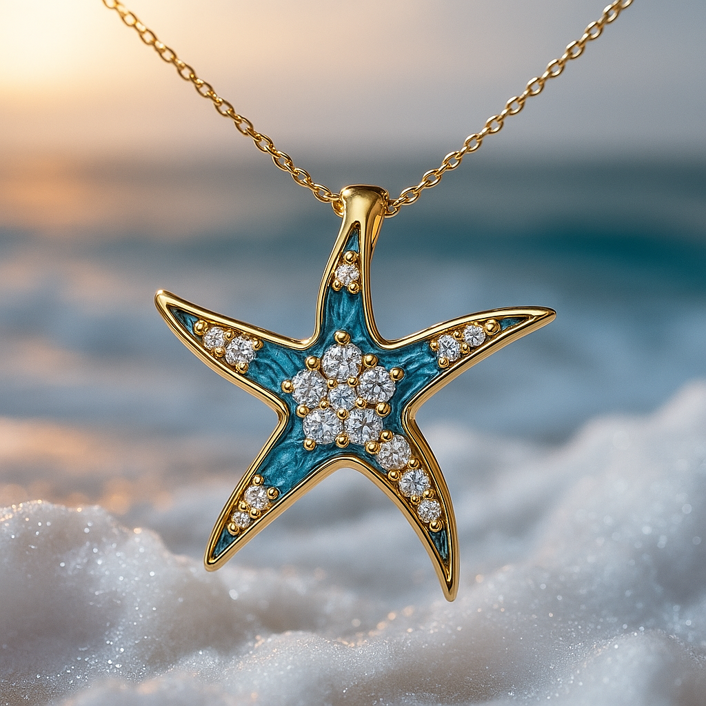 Collier en Opale Étoile de Mer Bleue Brillante