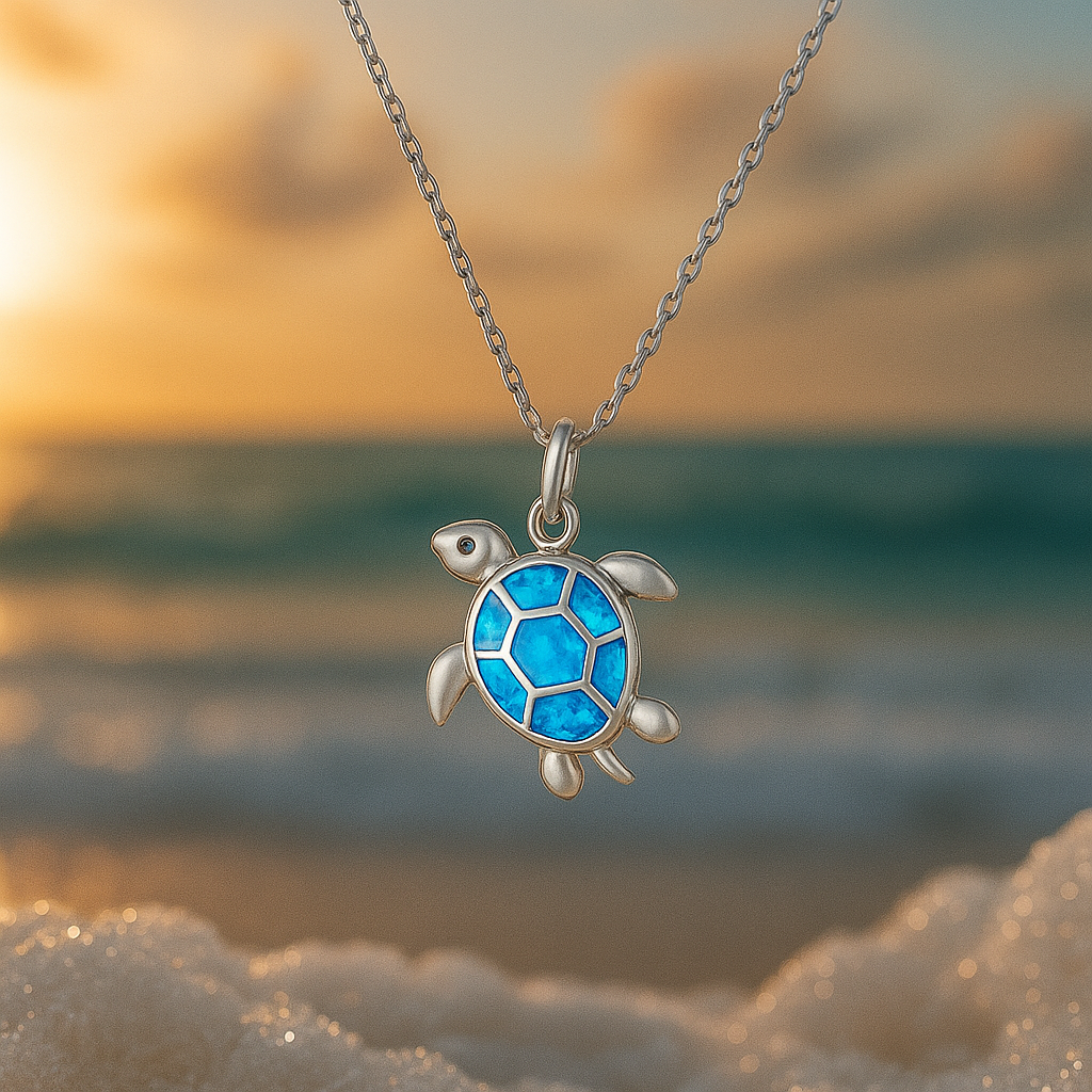 Collier en Argent avec Tortue en Opale Bleue