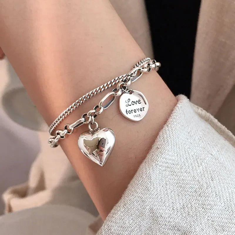 Bracelet en argent 925 avec gravure "Love Forever" + 2 charms gratuits