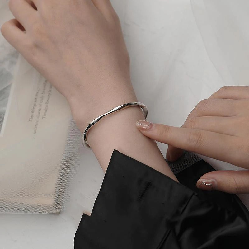 Bracelet épais en argent 925 ajustable de forme irrégulière