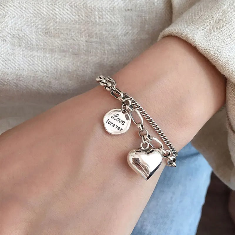 Bracelet en argent 925 avec gravure "Love Forever" + 2 charms gratuits