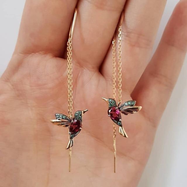 Boucles d'oreilles Colibri en Émail et Zirconia
