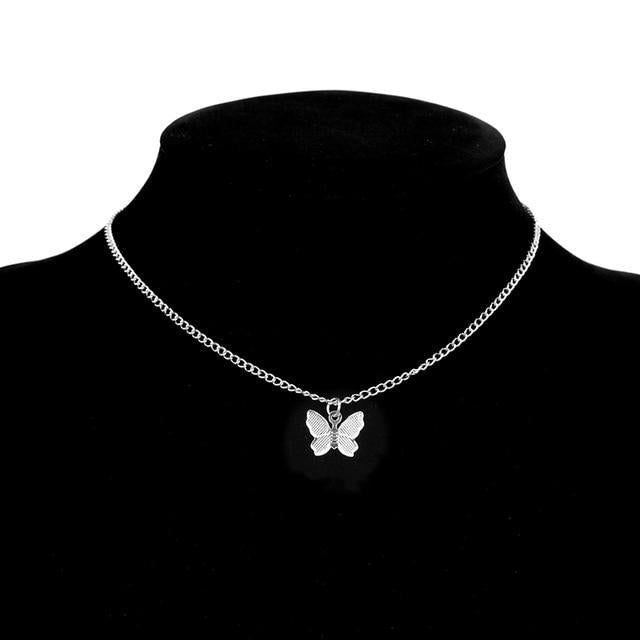 Collier Papillon Plaqué Argent et Or