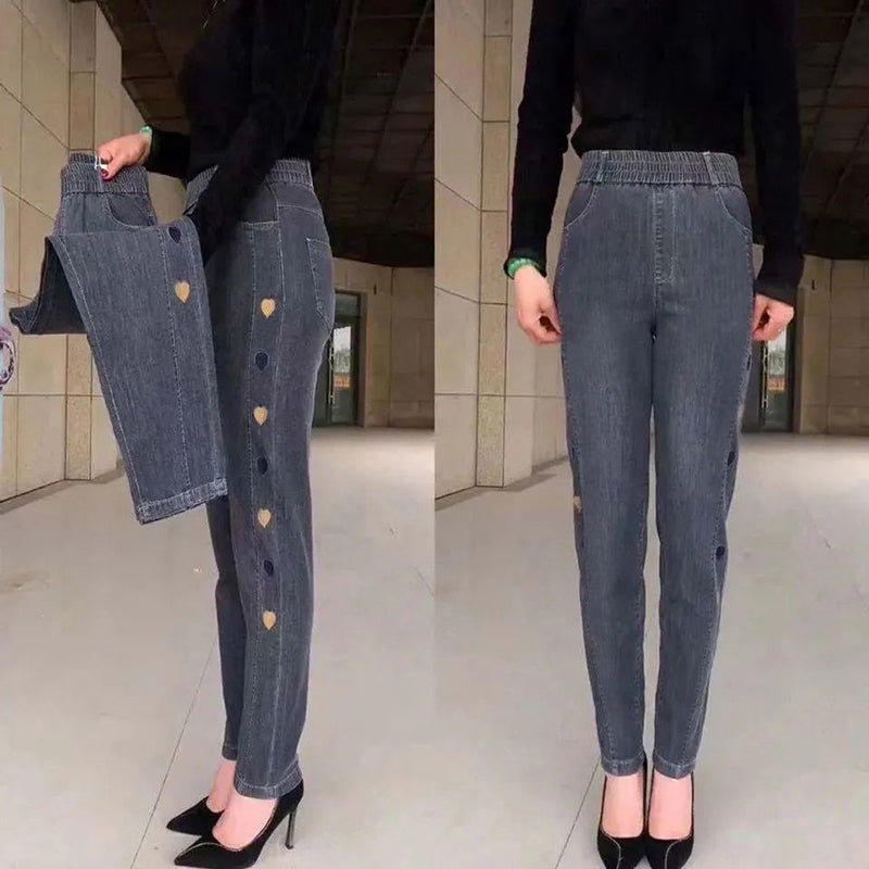 Soraya™ - Jeans Femme Hautement Élastiques avec Broderie Motif Cœur